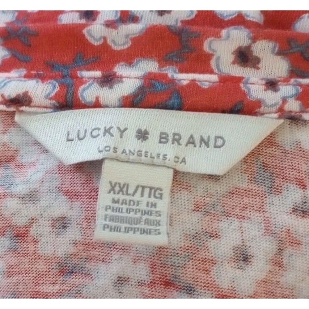 Lucky Brand Tee Top‎ Flutter Sleeves Floral Red Size XXL - Picture 3 of 4